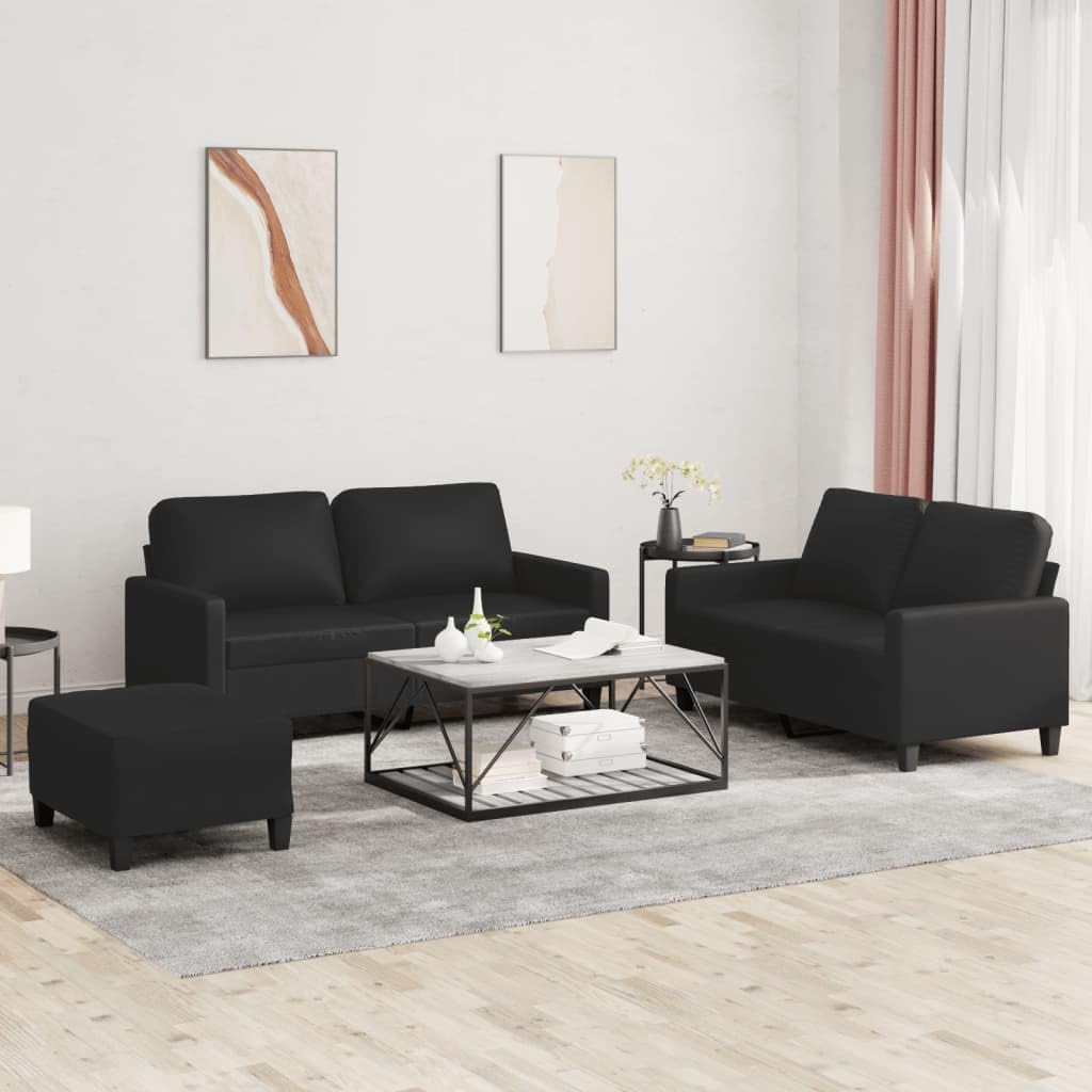 Sofagarnitur 3-teilig - Schwarzes Kunstleder im modernen Stil - Couch Set für Gespräche und Entspannung - Hauptelement 158 x 80 x 77 cm
