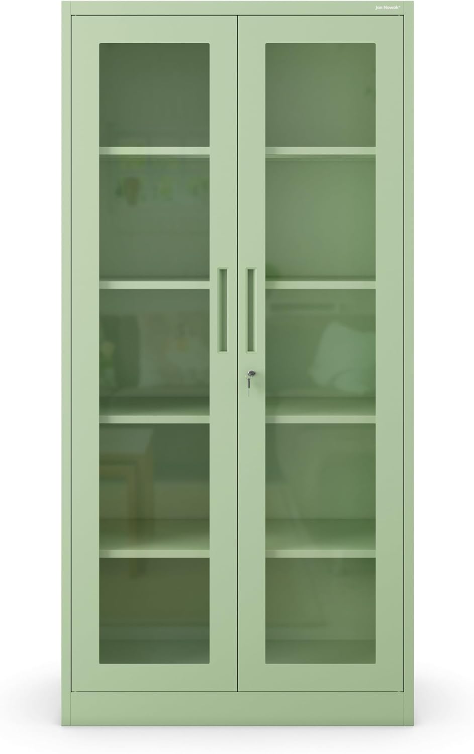 Jan Nowak Metallschrank Pastellgrün - Glasvitrine mit 4 verstellbaren Fachböden - Sicherheitszylinderschloss und Pulverbeschichtung - 90 x 185 x 40 cm für Akten