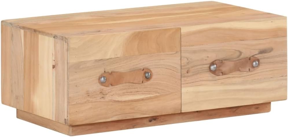 Couchtisch aus recyceltem Massivholz - 90 x 50 x 35 cm mit 2 Schubladen - Braun im rustikalen Design - Platzsparend für Wohnzimmer und Schlafzimmer