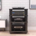HiFi Rack für Schallplatten - Schwarz mit 4 Ebenen für Vinyl und Audiogeräte - Plattenspieler Regal und CD Ständer - Phonomöbel für Wohnzimmer und HiFi Bereich