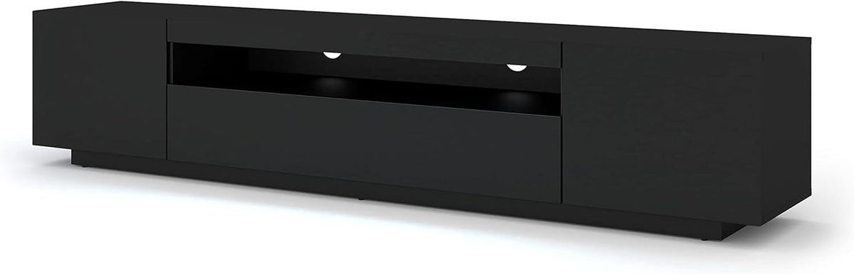 BIM Furniture TV Lowboard 200 cm - Laminierte Fronten in Schwarz Matt - Hängend oder stehend als Sideboard nutzbar - Holzwerkstoff für Wohnzimmer und HiFi