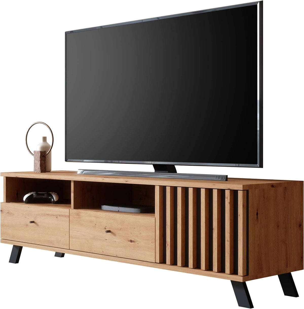 Newroom Barea.six TV Lowboard - Wildeiche Anthrazit im Modern Vintage Stil - 138 x 40 x 44 cm Fernsehtisch - TV Board für Fernseher und allgemeinen Stauraum im Wohnzimmer