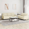 SECOLI Sofagarnitur 3 und 2 Sitzer - Cremefarbenes Kunstleder - 5 Sitzplätze mit geraden Armlehnen - Modulares Couch Set für das Wohnzimmer