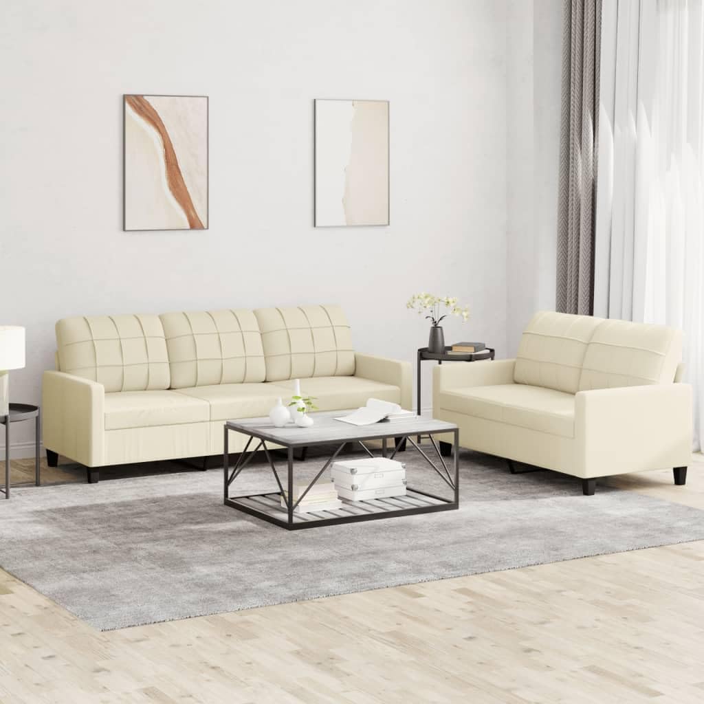 SECOLI Sofagarnitur 3 und 2 Sitzer - Cremefarbenes Kunstleder - 5 Sitzplätze mit geraden Armlehnen - Modulares Couch Set für das Wohnzimmer