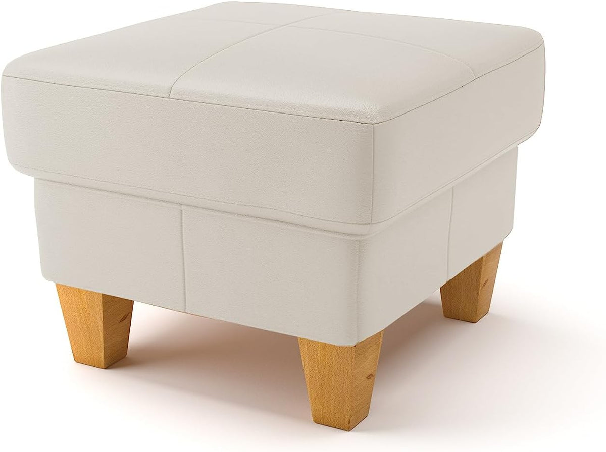 CAVADORE Ammerland Stauraum Hocker - Reinweißes Echtleder im Landhausstil - Buchenholzrahmen mit Deckelfach - 58 x 58 x 48 cm für das Wohnzimmer