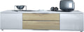 Vladon Linio V2 TV Lowboard - Weiß und Eiche Sägerau mit 2 Türen und 2 Schubladen - 166,5 x 35 x 37,5 cm - Moderner Fernsehtisch für Mediengeräte und Stauraum