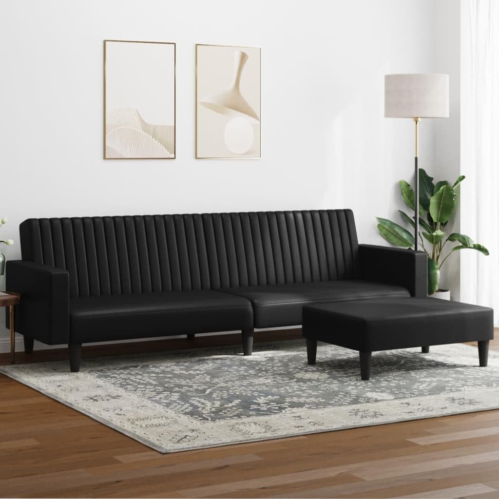 Zweiteilige Sofagarnitur aus Kunstleder - Schwarz im modernen Design - Großzügige Couchmöbel zum Plaudern und Fernsehen - Für das Wohnzimmer