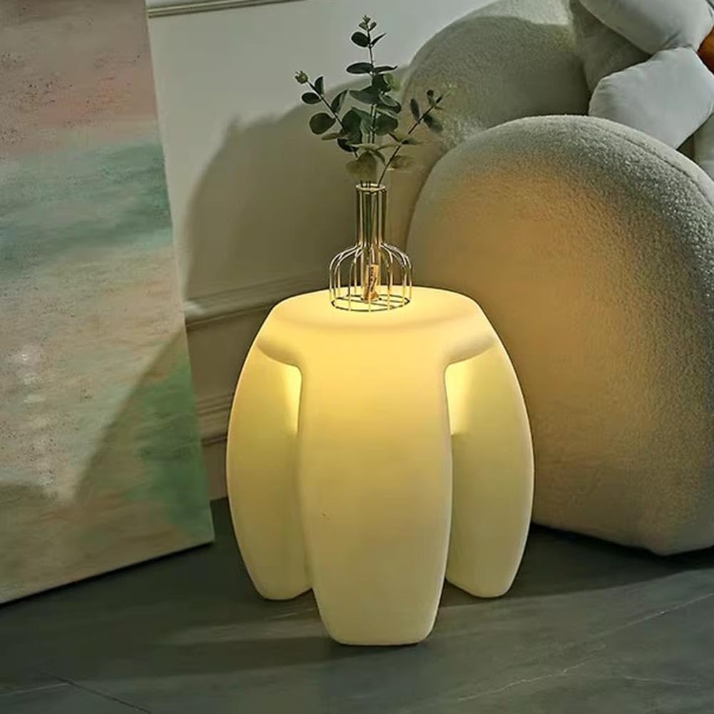 Kabelloser LED Hocker mit Stativ - Weiß mit Fernbedienung und Leuchtfunktion - Dekoratives Sitzmöbel für Innen und Außen - 38 x 40 cm für Garten und Party