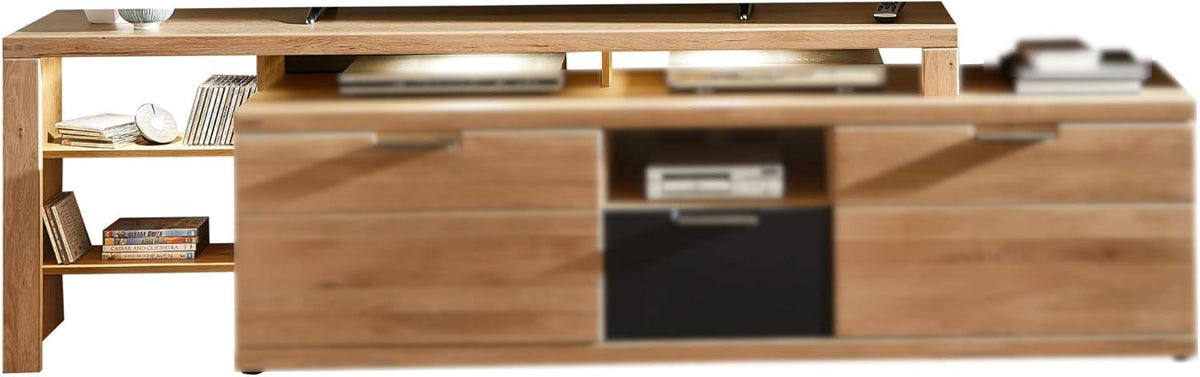 Stella Trading Bianco TV Aufsatz - Wildeiche teil massiv für 180 cm Lowboard - Aufsatz aus Holz für Bücher und Medienbereich - 180 x 66 x 40 cm