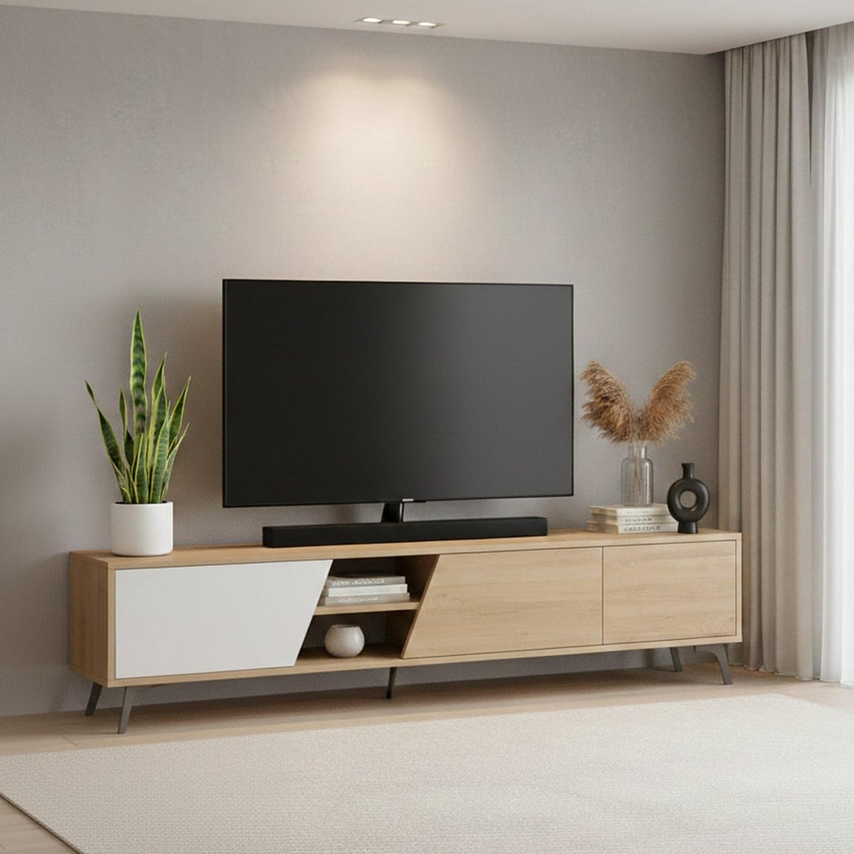 Dmora Sadalsuud TV Möbel Braun - 180 cm Fernsehtisch mit einem Regal - Modernes Lowboard für Medien und Wohnbereich - 180 x 48 x 36 cm zur Montage