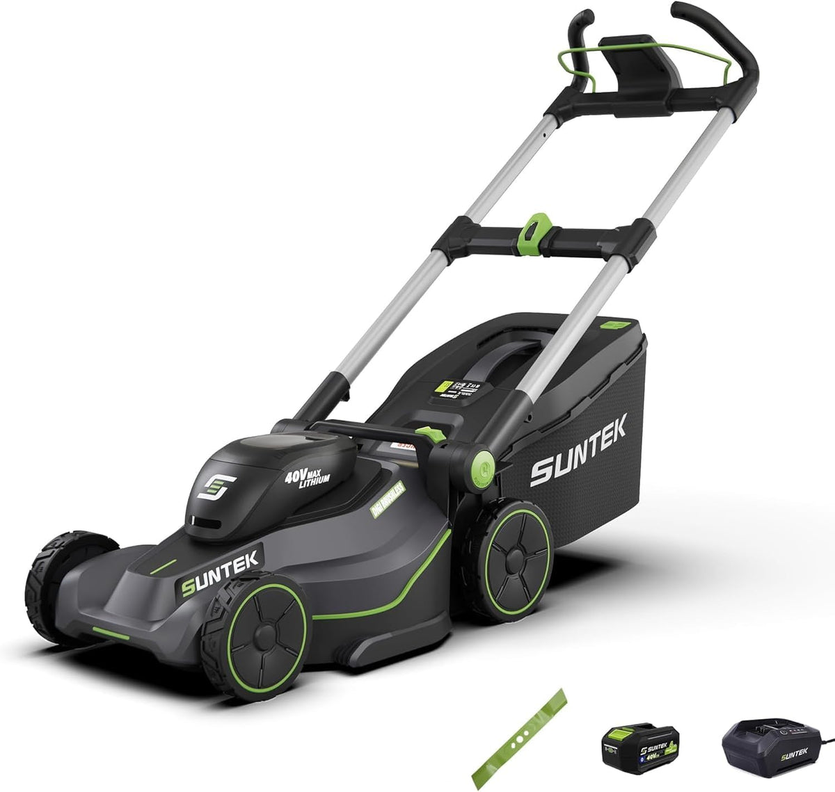 SUNTEK SLM4417 Upgraded Akku Rasenmäher - 40 V Digi Brushless mit 43 cm Schnittbreite - 4 Ah Li Ion Akku und Schnellladegerät - App kompatibel mit bis zu 30 Minuten Laufzeit