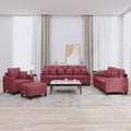 Vierteilige Sofagarnitur aus Stoff - Weinrot im modernen Design - Großes Couch Set zum Plaudern und Fernsehen - Für das Wohnzimmer