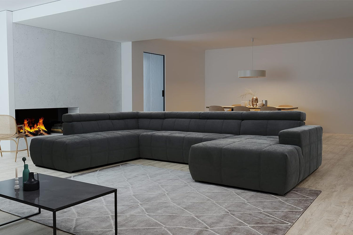 DOMO collection Brandon Wohnlandschaft - U Form mit Rückenfunktion und Sitztiefenverstellung - Grau mit 5 Sitzplätzen - 359 x 228 x 80 cm für das Wohnzimmer
