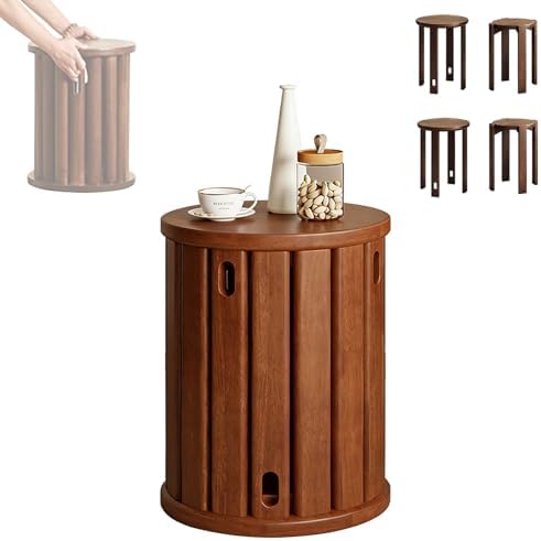 Stapelbarer Hocker aus Massivholz - Walnussfarben als Sitz und Beistelltisch - Platzsparendes Mehrzweckdesign - Für Wohn Schlaf und Balkonbereich