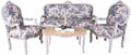 Chateau Versailles Salon Garnitur - Sofa zwei Sessel und Couchtisch - Pastellfarben mit Toile de Jouy und Marmorplatte - Barockes Shabby Chic Design