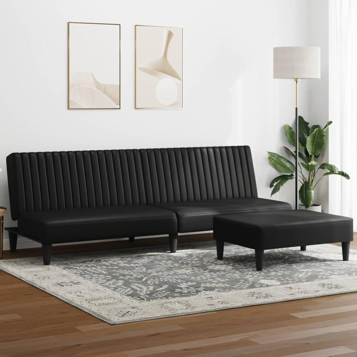 Gecheer Sofagarnitur zweiteilig - Schwarzes Kunstleder - Gepolsterte Couchmöbel für Wohnraum und Büro - Modernes Set für Apartment und Gästezimmer