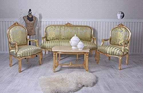 Palazzo Exklusiv Barock Salongarnitur - Braunes Sofa und Sessel - Couchtisch als zentrale Ablage - Klassische Sitzgruppe ohne Montage