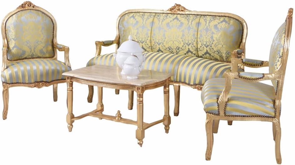 PALAZZO INT Salongarnitur - Barock Set mit Sofa Sessel und Couchtisch - Rechteckige Ausführung im exklusiven Design - Montagefrei für den Wohnsalon