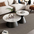Rundes Couchtisch Set - 2 Tische mit 80 x 36 cm und 60 x 49 cm - Schwarz mit Marmor Design und lackierter Stahlstruktur - Für Wohnzimmer Schlafzimmer und Balkon