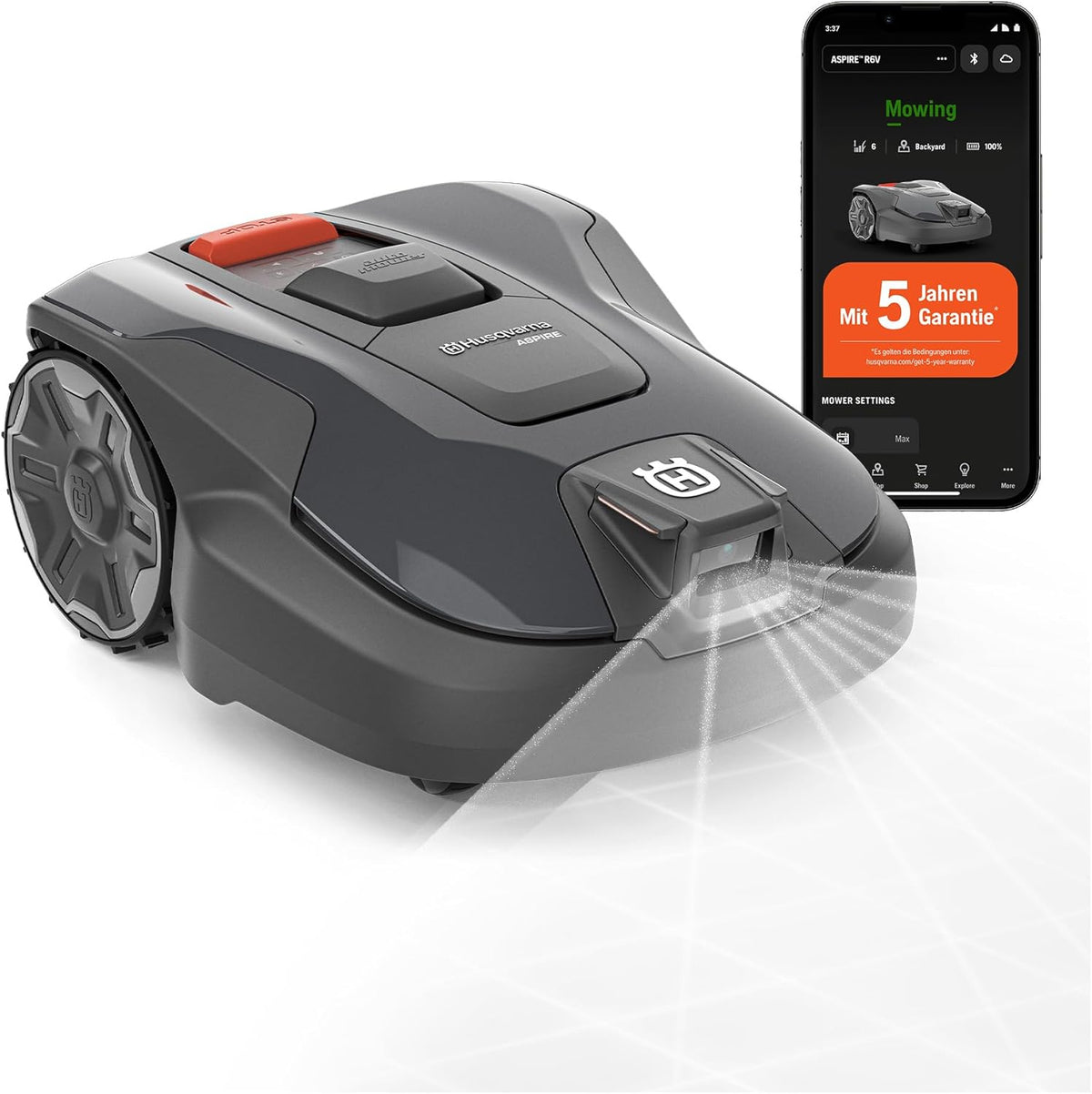 HUSQVARNA Automower Aspire R6V Mähroboter - ohne Begrenzungskabel bis 600 m2 - AI Vision und GPS Navigation - WLAN App virtuelle Zonen und Mähmuster