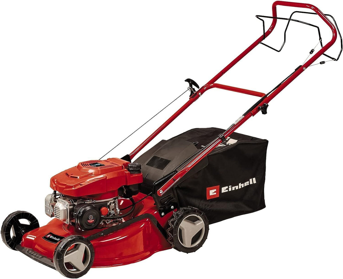 Einhell GC PM 46 5 S Benzin Rasenmäher - 2 kW 4 Takt Motor für bis 1400 m2 - abschaltbarer Hinterradantrieb - 9 Schnitthöhen von 25 bis 80 mm