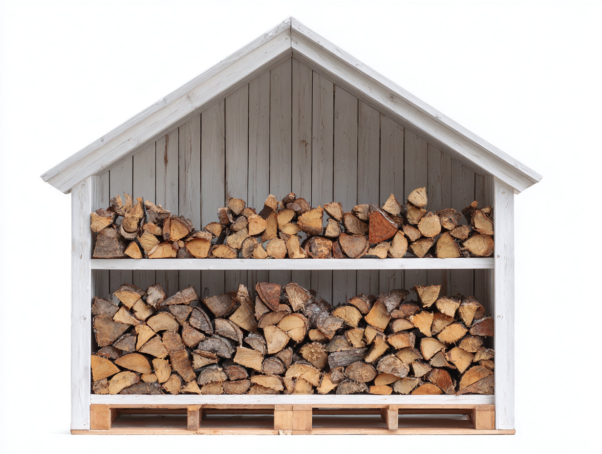 Kaminholzregal-Holz-250x82x218 cm-Weiß-Natur-Rustikales Design
