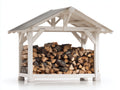 Kaminholzregal Holz 180x70x165 cm - weiß-braun - überdacht für Außenbereich