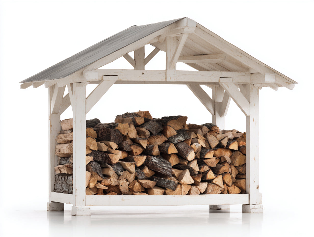 Kaminholzregal Holz 180x70x165 cm - weiß-braun - überdacht für Außenbereich