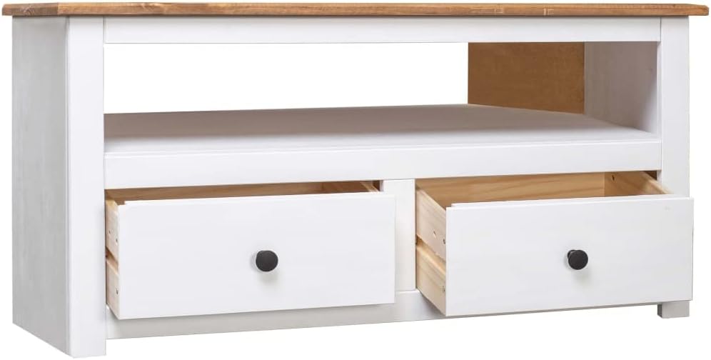 TV Lowboard 93 cm - Fernsehtisch für TV und Phonogeräte - Weiß Braun im modernen Design - 93 x 49 x 49 cm kompakter TV Schrank mit 13,5 kg Gewicht