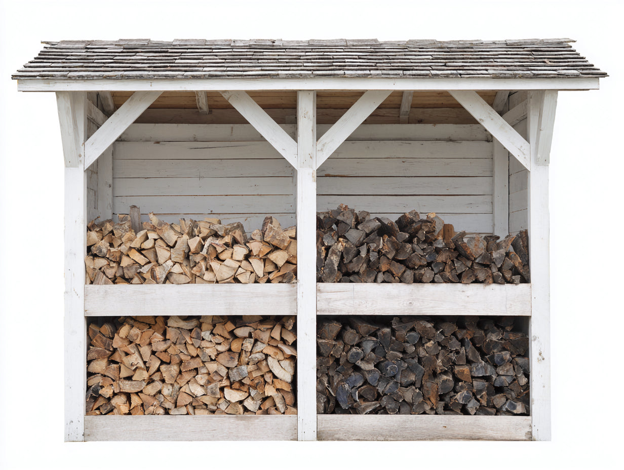Kaminholzregal - Holz - 218x62x162 cm - Weiß-Grau - Rustikaler Stil