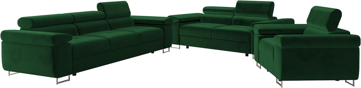 Mirjan24 Torezio Sofa Set - Garnitur aus 3 Sitzer 2 Sitzer und Sessel - Manila 35 mit verchromten Metallfüßen - 6 Sitzplätze für das Wohnzimmer