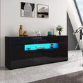 Sideboard Kommode Schwarz - 3 Türen 5 Schubladen und LED Vitrine - Hochglanz Buffetschrank aus Holzwerkstoff - 150 x 72 x 35 cm für Wohn und Esszimmer
