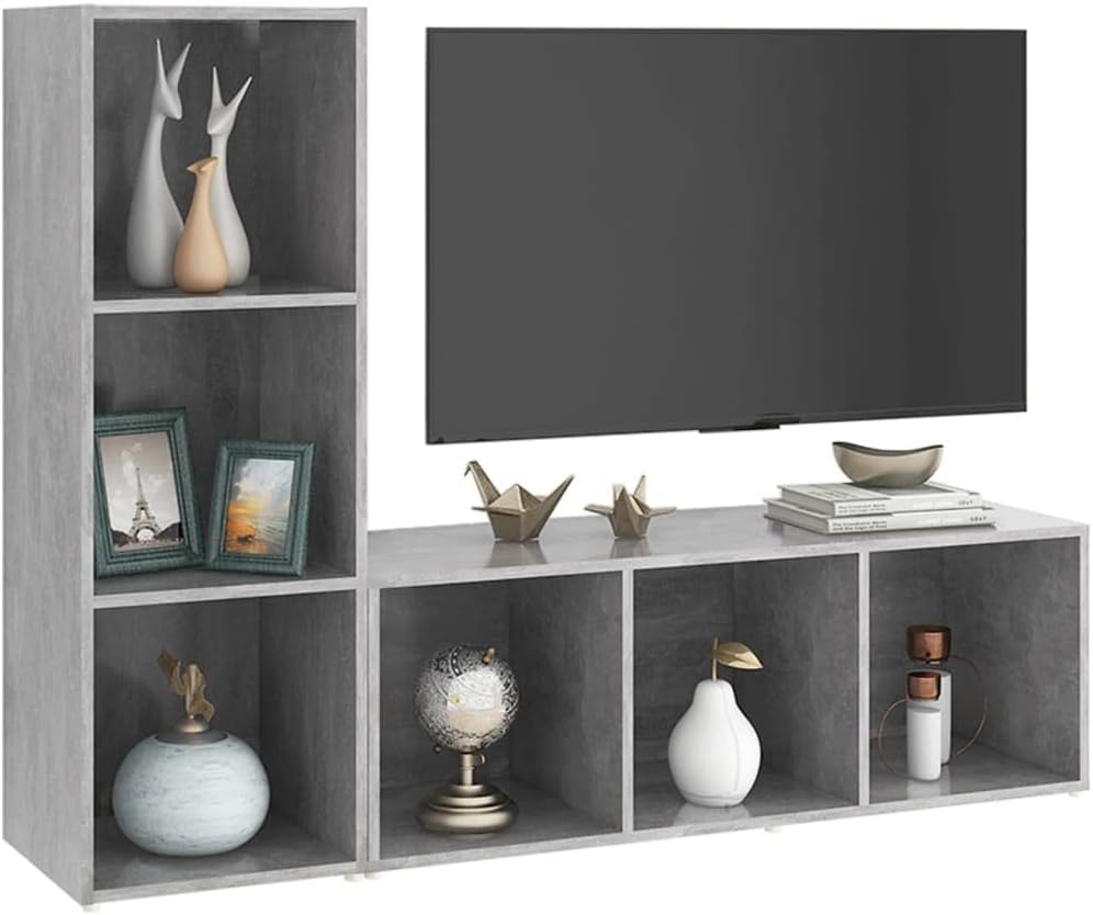 TV Lowboard in Betongrau - 107 x 35 x 37 cm kompakter Fernsehtisch - TV Board und Phonomöbel für Mediengeräte - Moderner Fernsehschrank mit Montage