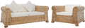 Sofagarnitur 2-teilig - Natürliches Rattan mit cremeweißen Kissen - Modernes Sitzmöbel Set für das Zuhause - Hauptelement 155 x 78 x 67 cm