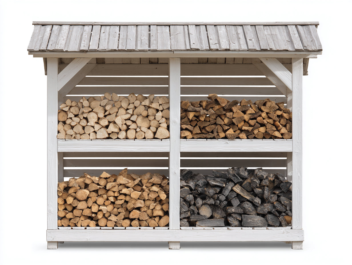 Kaminholzregal-Holz-255x86x210 cm-Weiß-Grau-Rustikales Design