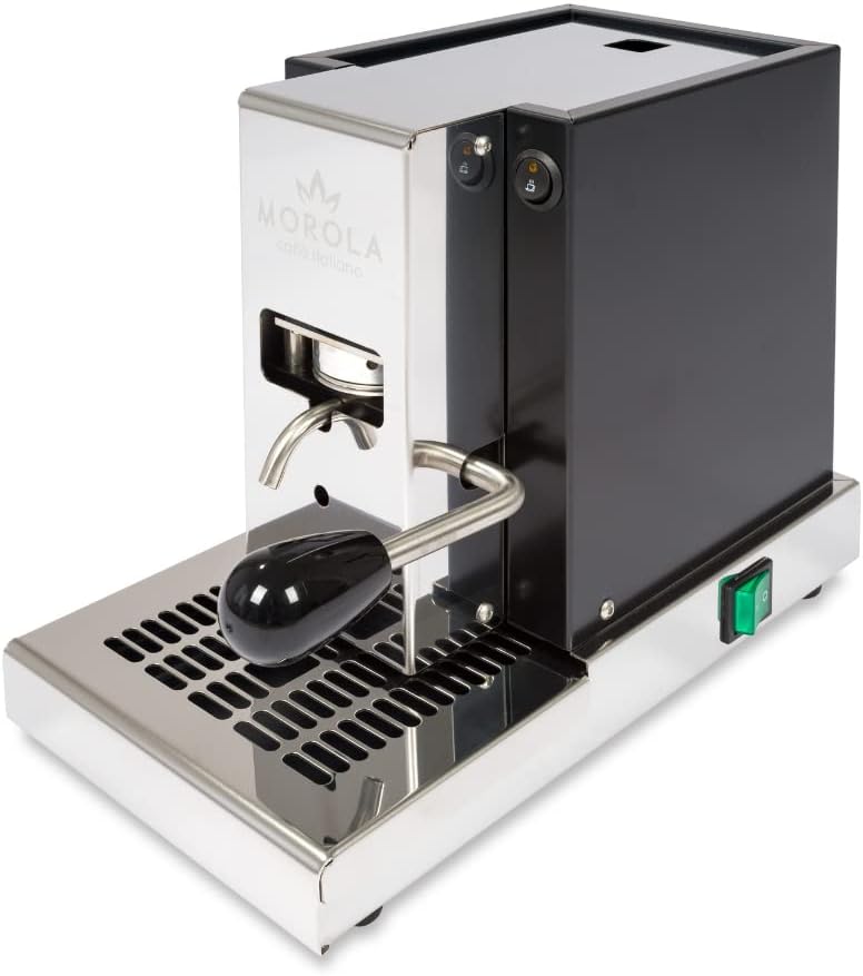 Morola VALE 22 ESE Pad Espressomaschine - Für ESE 44 Pads aus Edelstahl - 1 Liter abnehmbarer Wassertank - Chrom Schwarz mit Moka Zertifizierung und Made in Italy