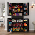 VOWNER Küchenschrank 76 x 40 x 183 cm - 12 Türregale mit verstellbaren Ablagen und Schubladen - Schwarz aus Holz - Hochschrank für Küche Esszimmer Kaffee Bar