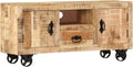 LAPOOH TV Lowboard 110 cm - Raues Mangoholz mit Stauraum - Fernsehschrank und Phonomöbel aus Holz - Bodenmontiertes TV Board für Wohnzimmer und Schlafzimmer