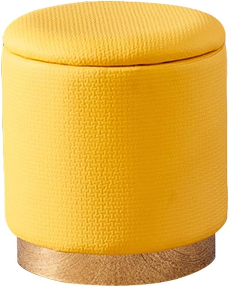 Runde Samt Ottomane mit Deckel - Gelb im dekorativen Design - Kompakter Pouf als Sitz und Fußhocker - Für Wohnzimmer und Schlafzimmer