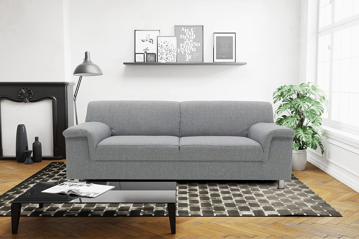 DOMO Collection Jamie Sofa 2 Sitzer - Graue Kuschelcouch für kleine Wohnbereiche - Bis 200 kg belastbar mit 9 cm hohen Beinen - 190 x 80 x 72 cm
