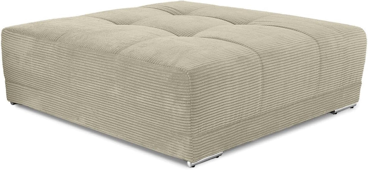 XXL Hocker mit Federkern - Beige grauer Cordbezug mit markanter Steppung - Holzrahmen auf Beinen im rechteckigen Design - 120 x 120 x 39 cm passend zu Big Sofa 15173