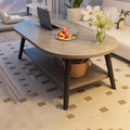 Ovaler Couchtisch mit Stauraum - 100 x 50 cm mit 2 Ebenen - Grau mit Gestell in Holzoptik - Für Wohnzimmer Schlafzimmer und kleine Räume
