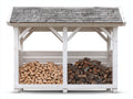 Kaminholzregal Holz 210 x 55 x 155 cm - Weiß-Grau - mit breitem Schutzdach für Außenbereich