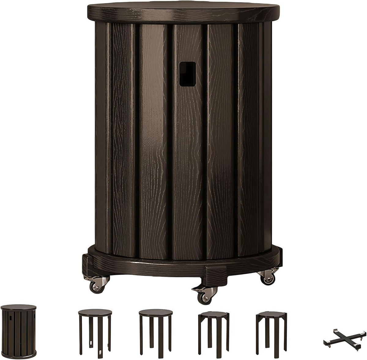 Stapelbare Holzhocker im 4er Set - Mit Rollen und kompakter Aufbewahrung - Vielseitig als Sitzhocker und Beistelltisch - Für Wohn Schlaf und Essbereich