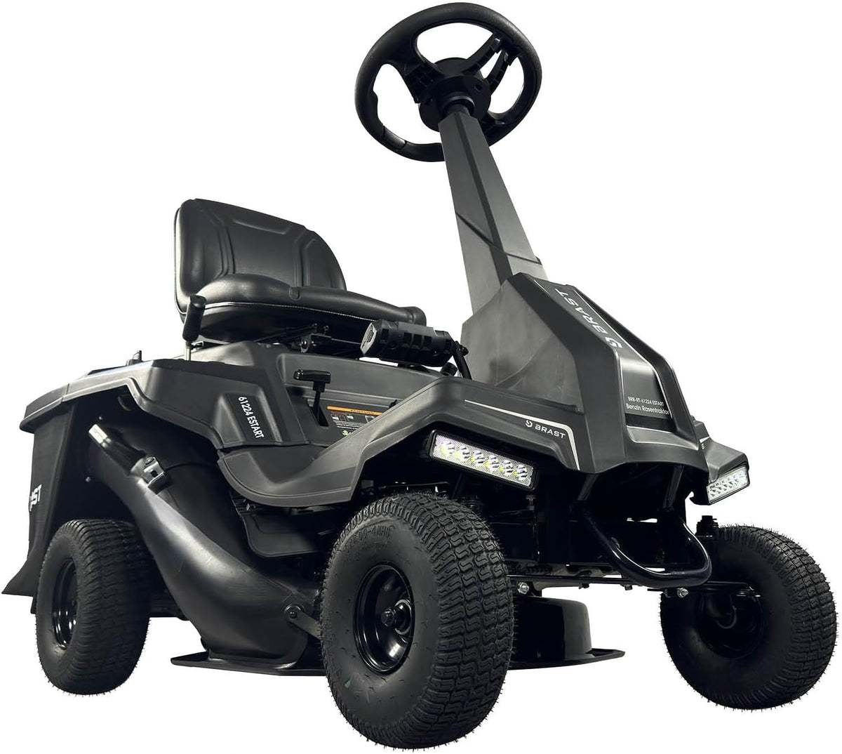 BRAST Benzin Rasentraktor Aufsitzmäher - 5,15 kW 7 PS Motor mit Elektrostart und 61 cm Schnittbreite - Variable Geschwindigkeit - 150 Liter Fangkorb Schwarz