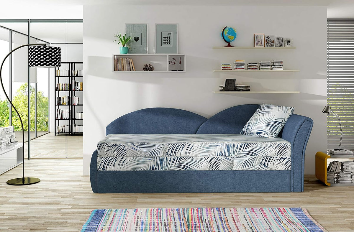 Aga AG 05 Schlafsofa 3 Sitzer - 218 x 88 x 77 cm mit Bettkasten - Botanical 80 und Soro 76 rechts - Moderne Couch mit Schlaffunktion