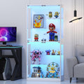 Stehende Glasvitrine mit RGB LED - Weiß mit höhenverstellbarem Innenraum - 80 x 35 x 175 cm aus Holzwerkstoff und Sicherheitsglas - Vitrinenschrank mit Magnetverschluss