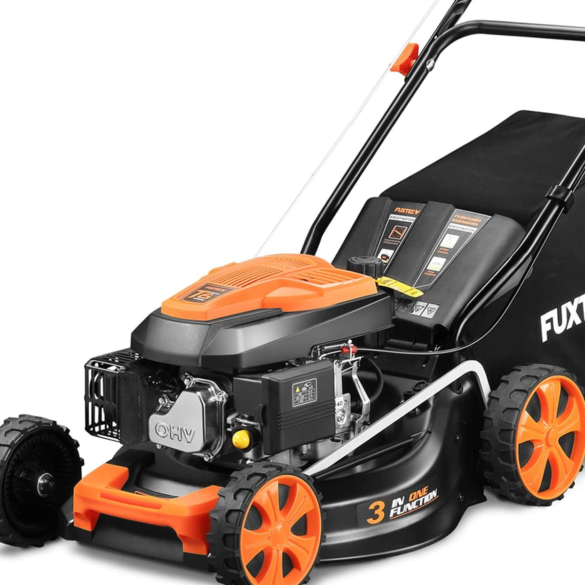 FUXTEC FX RM4646ECO Benzin Rasenmäher - 46 cm Schnittbreite mit 3,5 PS und 146 ccm - 3in1 mit Mulchfunktion Heckauswurf - 50 L Fangkorb