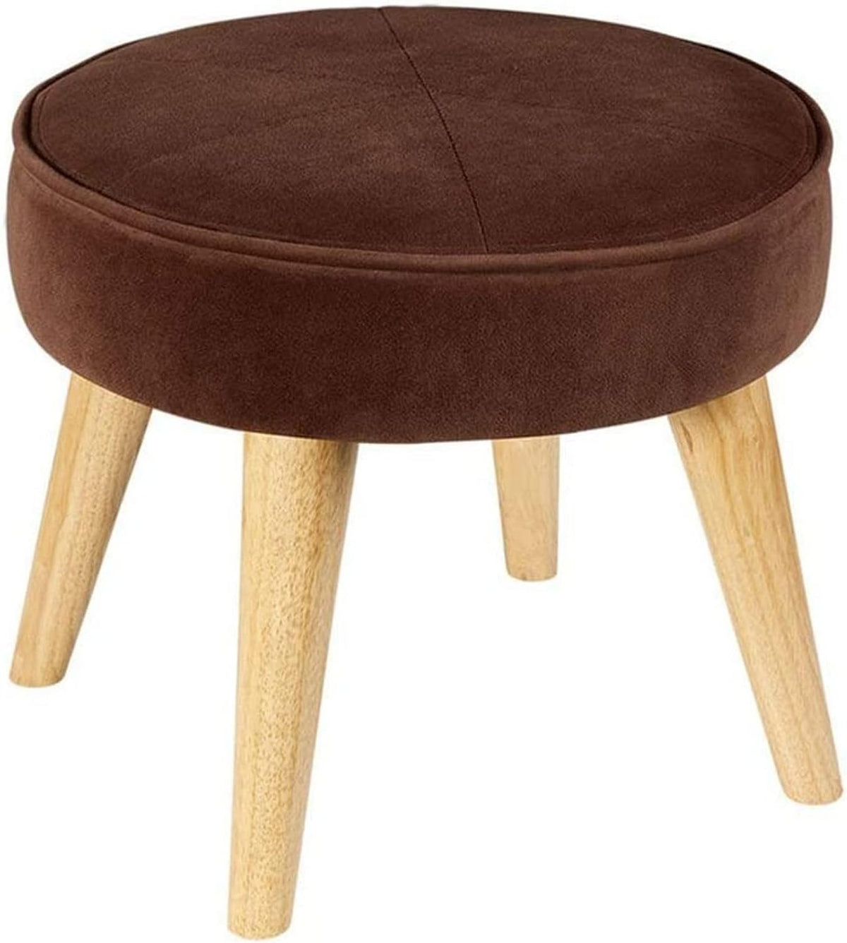Runder Ottoman Fußhocker - Brauner Leinenbezug abnehmbar - Stabile Holzbeine und gepolsterte Sitzfläche - Für Wohnzimmer Flur und Schlafzimmer