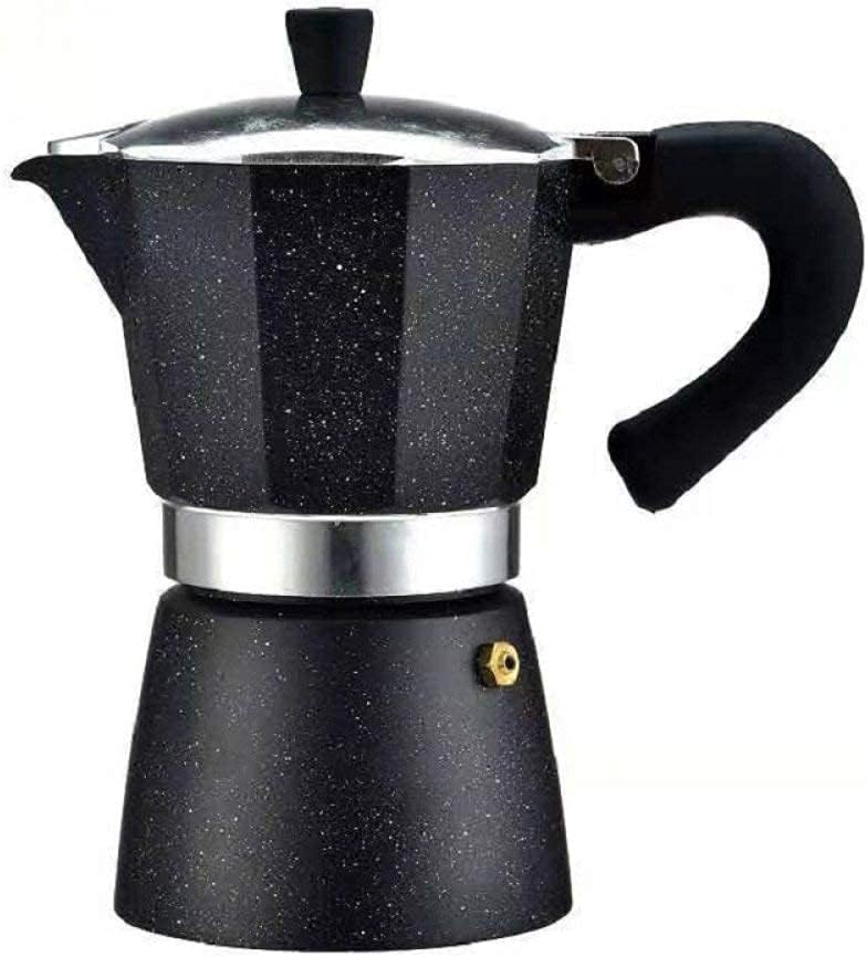 Mokka Espressokocher 6 Tassen - Aluminium Kaffeekanne in Schwarz - klassische Herdzubereitung mit Filter - kompakter Kaffeebereiter für Espresso und Latte